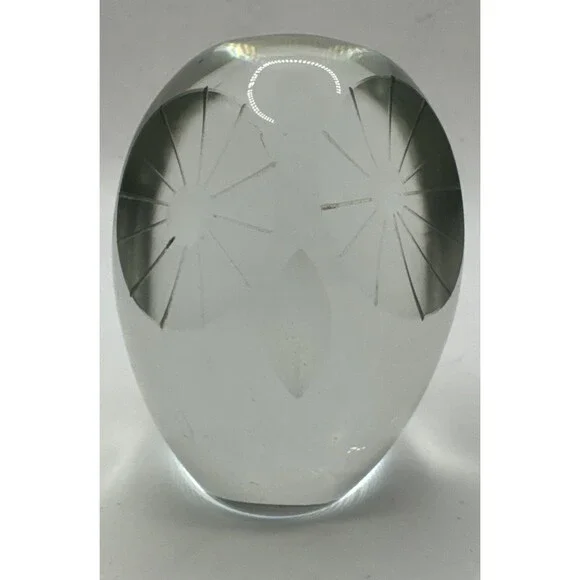 OWL PAPERWEIGHT CLEAR GLASS Cut ETCHED FACE VINTAGE GLASS - Picture 4 of 6
